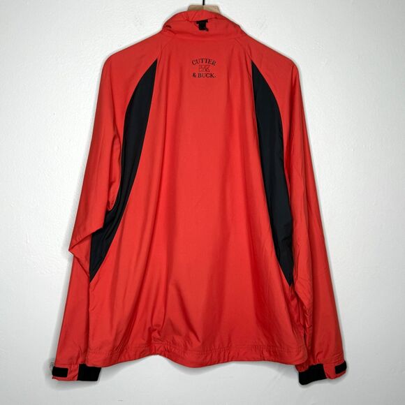 Cutter & Buck Mens Jacket Large Orange Black Pullover 1/4 Zip Windbreaker Active - Picture 2 of 12